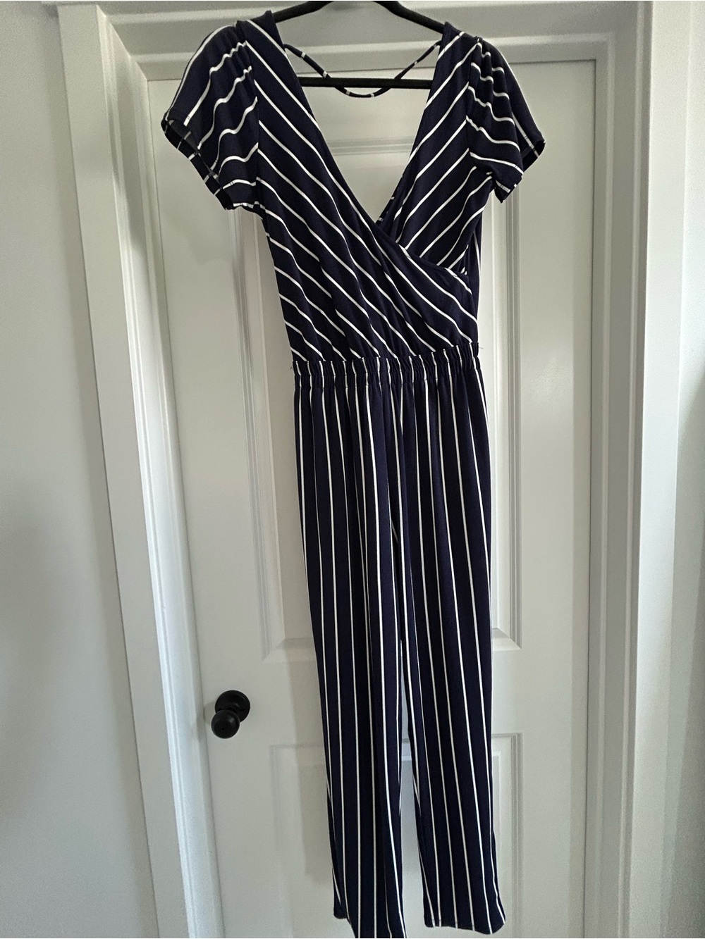 Express Navy and White Striped Jumpsuit